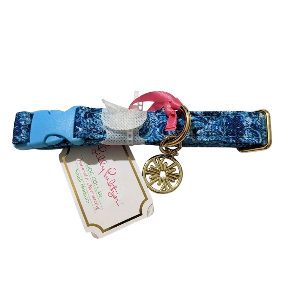 Lilly Pulitzer Blue Dog Collar Mermazing Size Small To Medium Logo Charm New